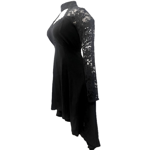SOLD - TRIPP NYC Vintage Gothic Black Hi-Low Long Sleeved Lace with Front Choker - Picture 5 of 8